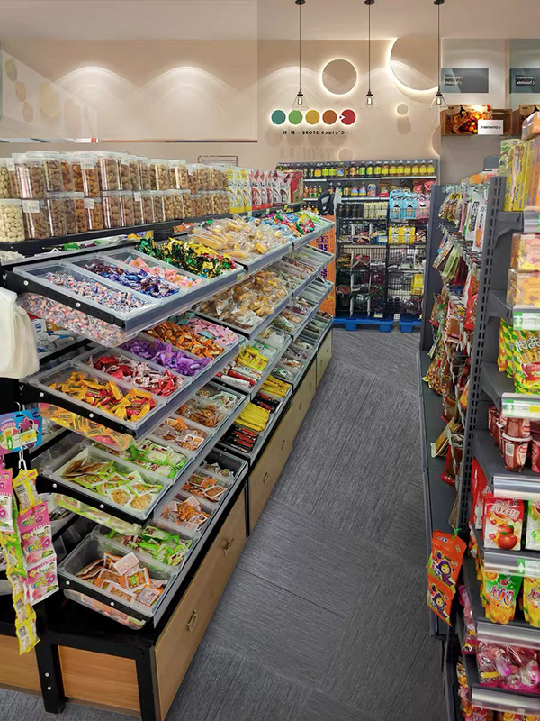 石家莊散稱食品貨架,零食鋪貨架,定制小食品店展示架,大唐貨架