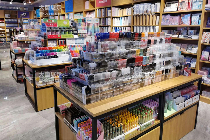 越秀文具店貨架，文具貨架， 文具店道具，文具中島柜， 文具店貨架靠墻，大唐展示貨架