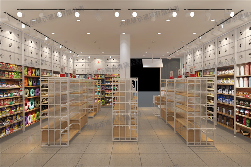 保定精品百貨店貨架,名創(chuàng)優(yōu)品貨架,鋼木貨架