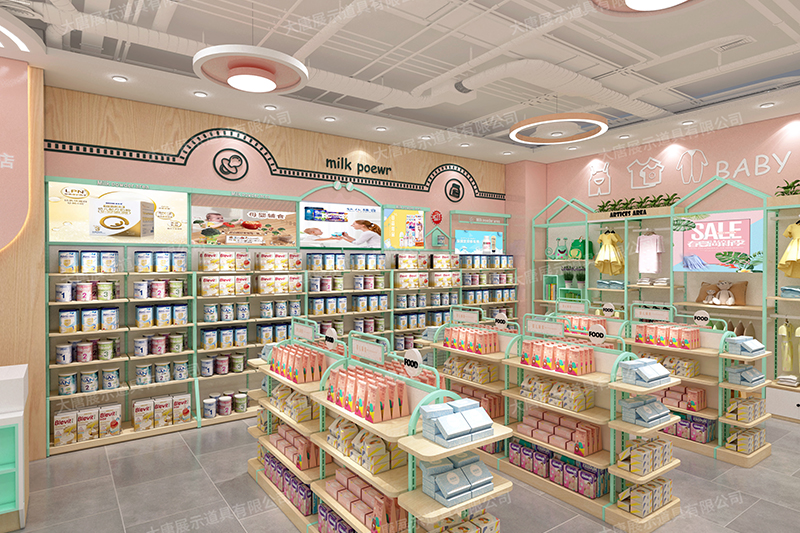 四川母嬰店貨架，母嬰奶粉貨架，奶粉陳列架，母嬰整店輸出，大唐展示貨架