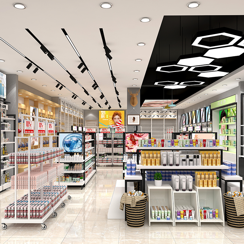 銅仁美妝展示架商場連鎖彩妝貨柜精品現代面膜護膚多層置物架美甲柜子